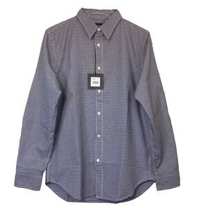 DSTRCT&Row ButtonUp Navy White Gingham Check Long Sleeve Cotton Shirt Small‎ New